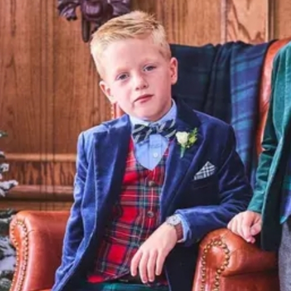 Janie and Jack San Francisco- Boy's Red Blue Plaid Holiday Wool Vest, Sz 4 - Picture 2 of 6